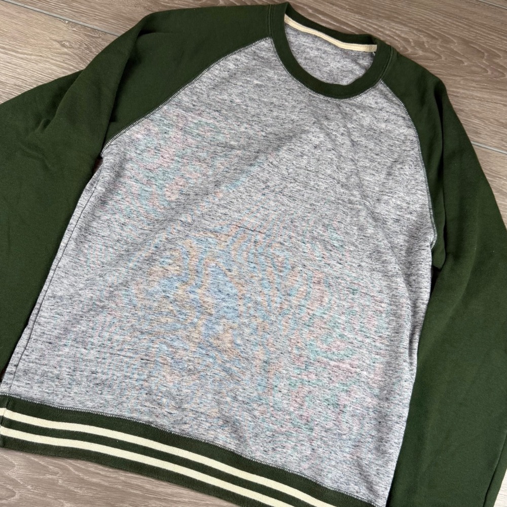 Uniqlo Mens Sweatshirt Raglan Sleeve Colorblock Green Gray M